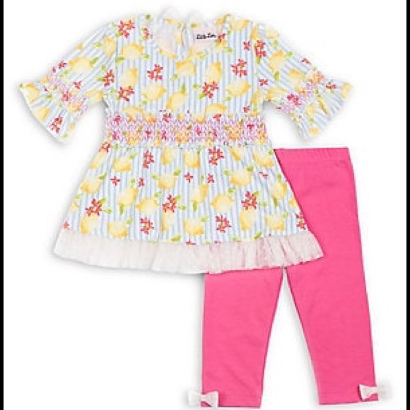 Little Lass Ruffle Lemon Print Top/Capri Leggings
